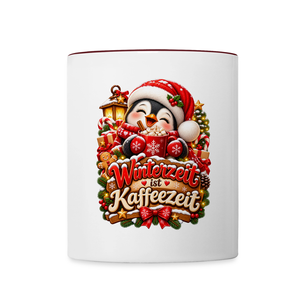 Wintertasse ❄️ Winterzeit ist Kaffeezeit – Süße Pinguin Kaffeetasse 325 ml - Weiß/Rotbraun