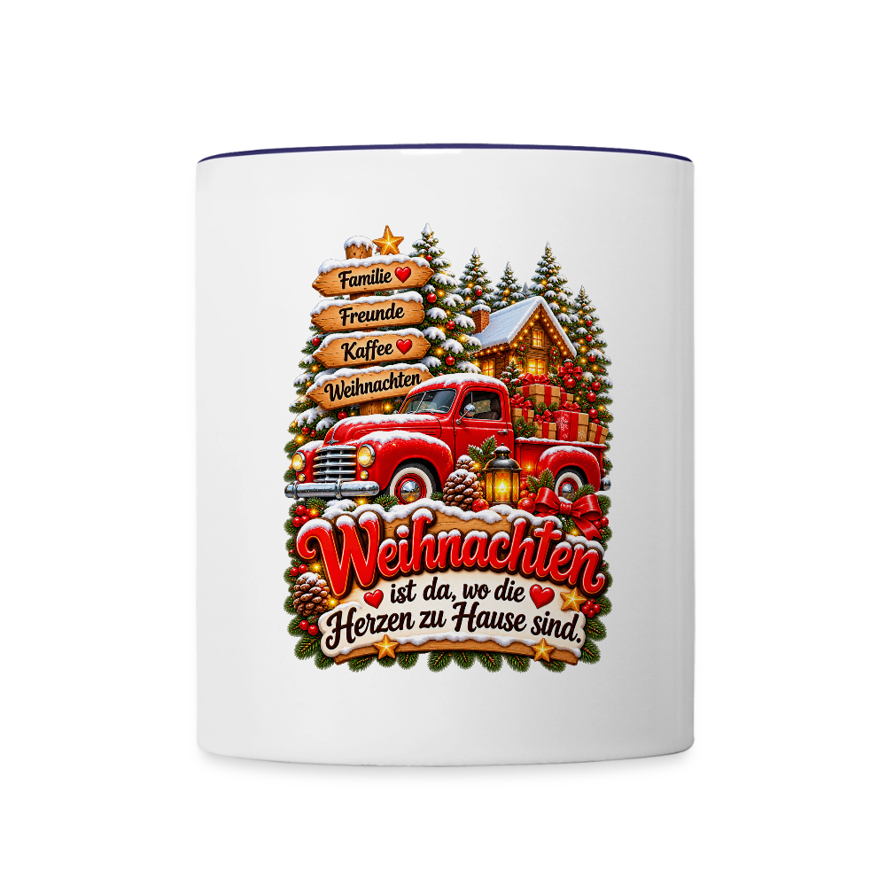 Weihnachtstasse 🎄 Weihnachten ist da, wo die Herzen zu Hause sind – 325 ml - Weiß/Kobaltblau