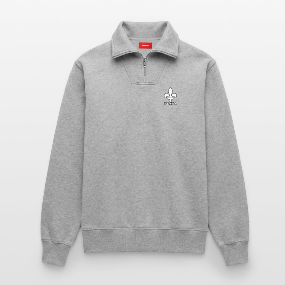 BOSNA Premium Organic Half-Zip Sweatshirt – SPREAD | Lilie auf Brust & Ärmeln - Grau meliert