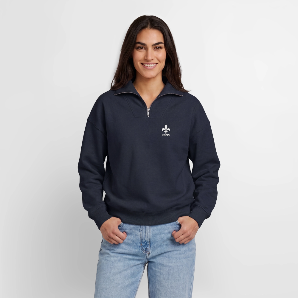 CAZIN Premium Half-Zip Hoodie – Bosnische Lilie auf Brust & Ärmeln | SPREAD - Navy