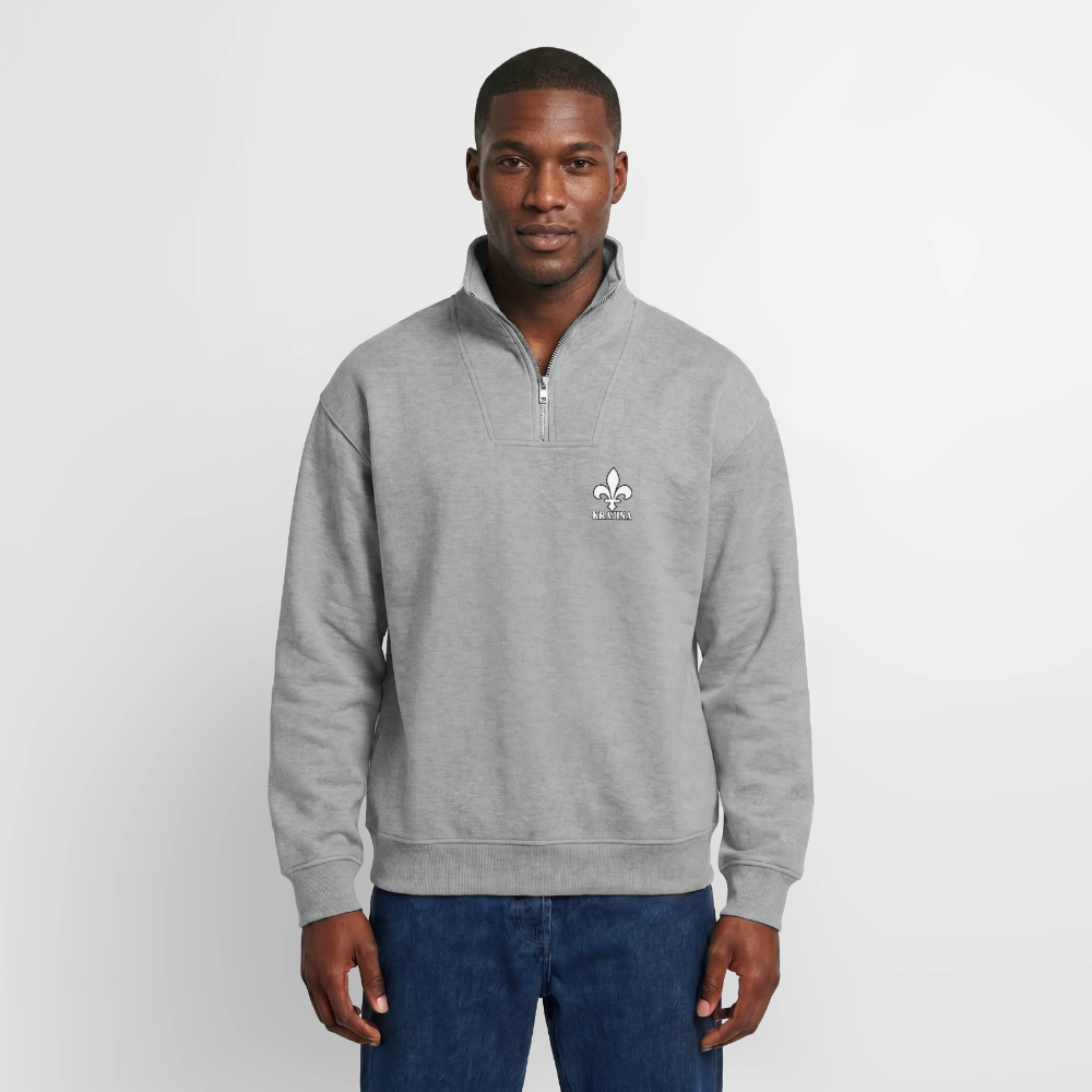 KRAJINA Premium Half-Zip Hoodie – Bosnische Lilie auf Brust & Ärmeln | SPREAD - Grau meliert