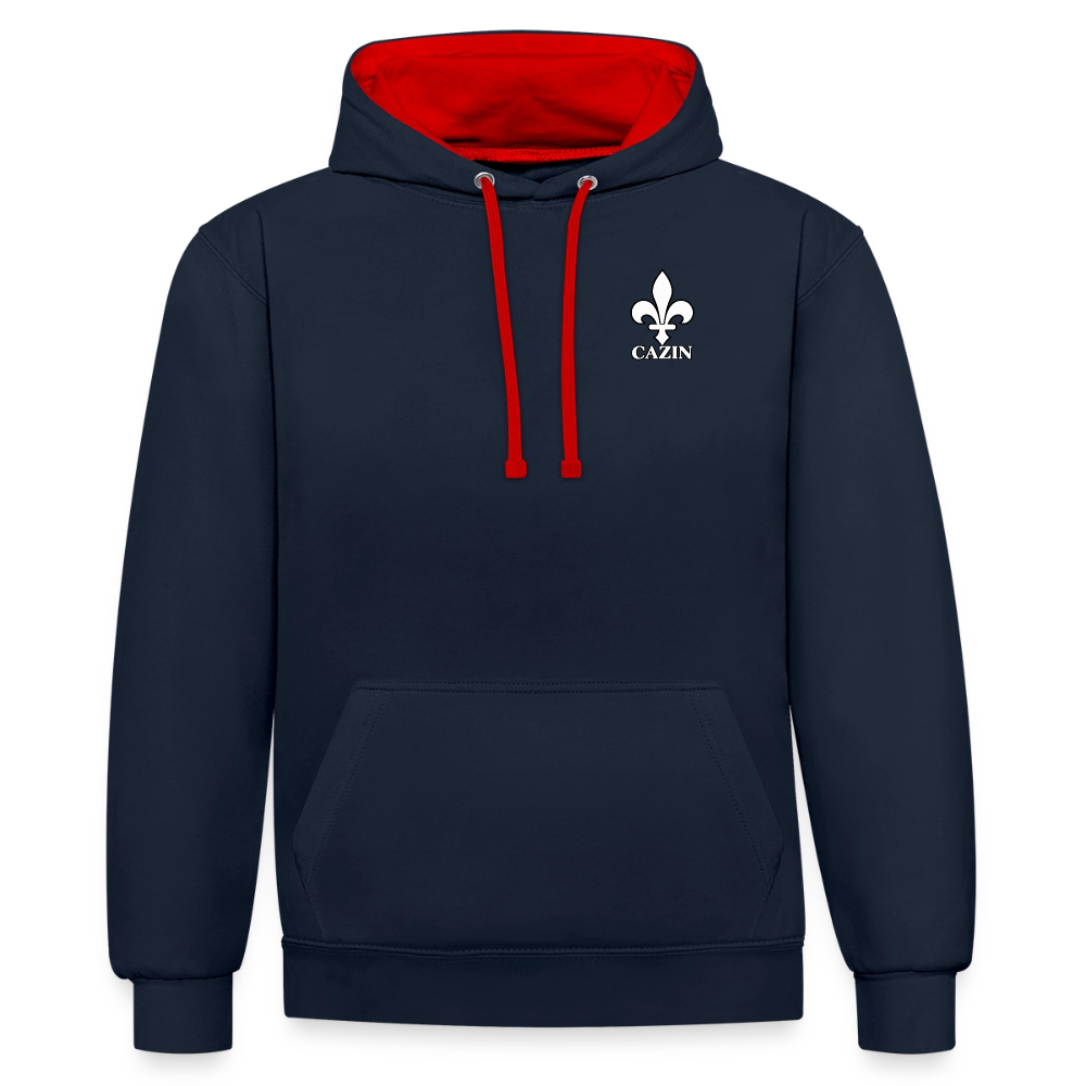 AWDis Just Hoods Kontrast-Hoodie Unisex – CAZIN mit bosnischer Lilie | Brustprint - Navy/Rot