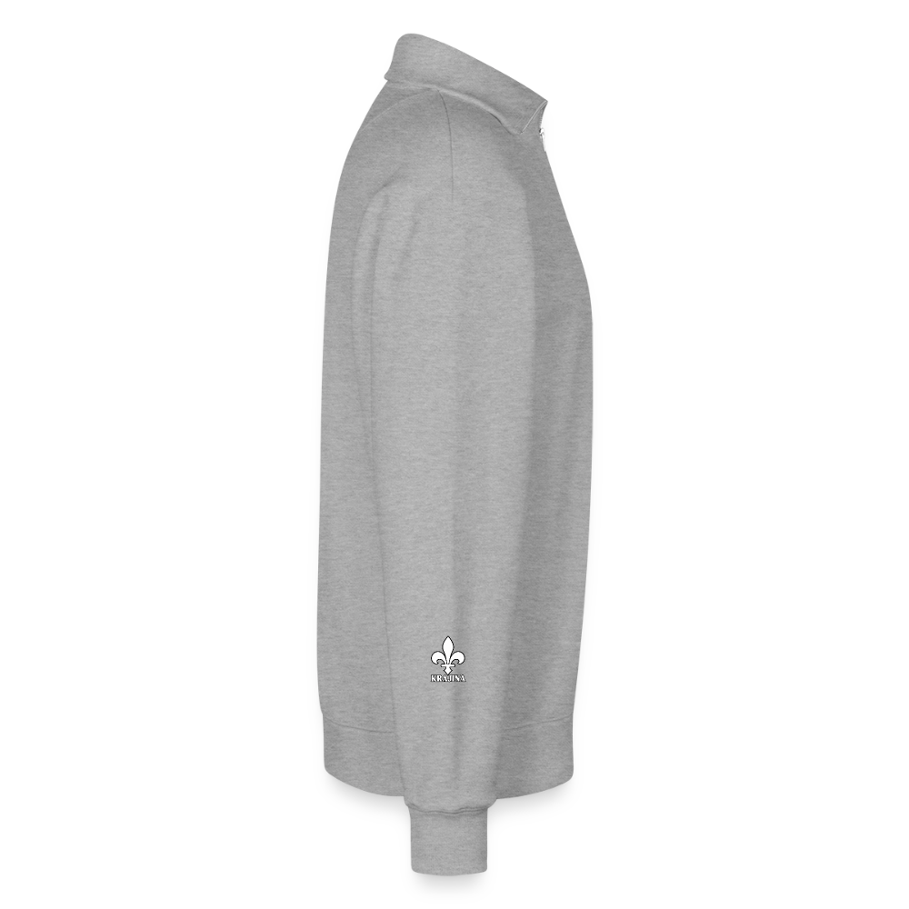 KRAJINA Premium Half-Zip Hoodie – Bosnische Lilie auf Brust & Ärmeln | SPREAD - Grau meliert