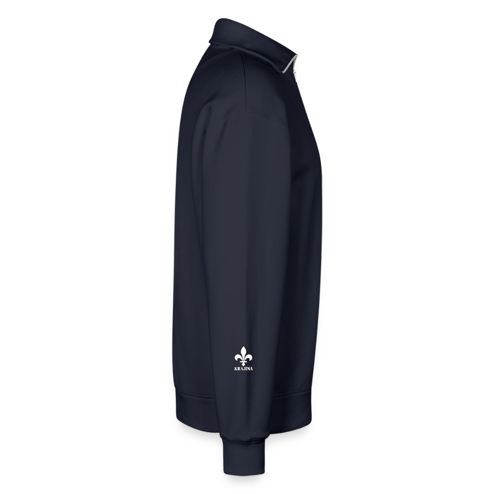 KRAJINA Premium Half-Zip Hoodie – Bosnische Lilie auf Brust & Ärmeln | SPREAD - Navy