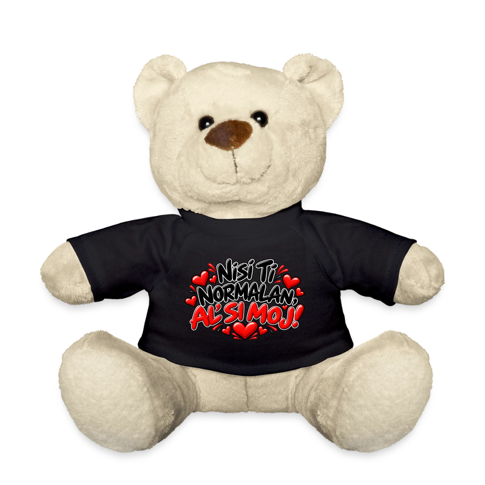 Kuschelteddy mit „Nisi ti normalan al si moj“ Design – Süßer Liebesbär mit T-Shirt - Schwarz