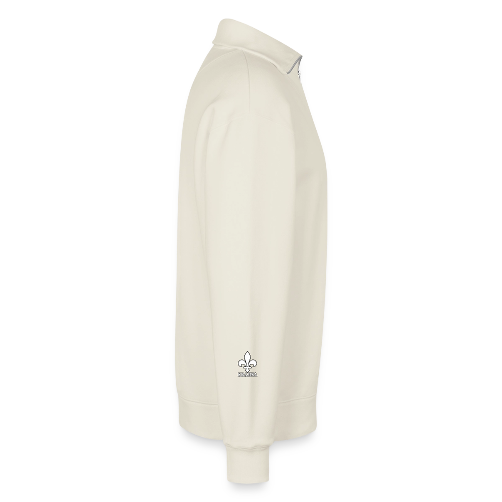 KRAJINA Premium Half-Zip Hoodie – Bosnische Lilie auf Brust & Ärmeln | SPREAD - Naturweiß