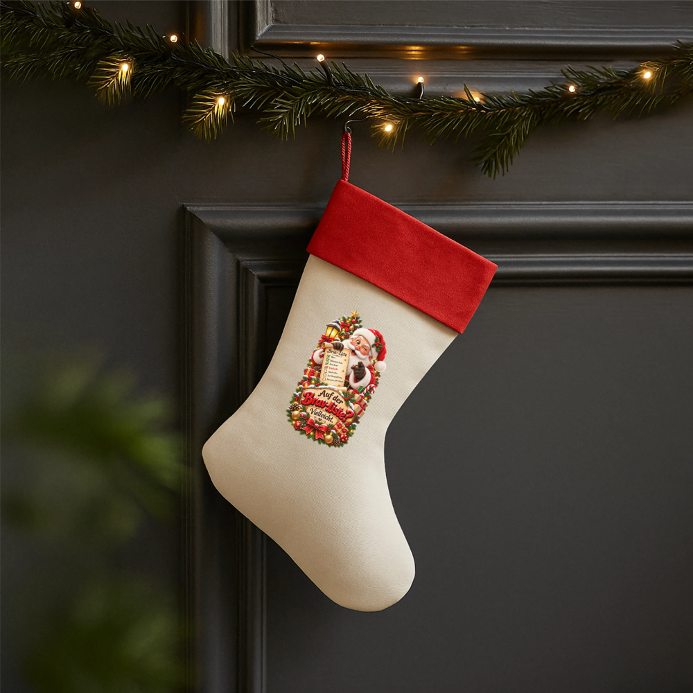 Leinen Weihnachtsstrumpf – Auf der Brav-Liste? Vielleicht. | Lustiger Nikolausstrumpf - Natur/Rot 