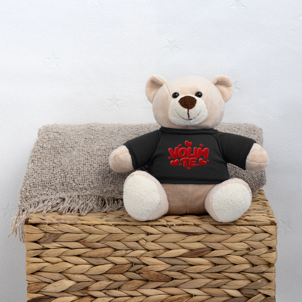 Kuschelteddy mit „VOLIM TE“ Design – Süßer Liebesbär mit T-Shirt - Schwarz