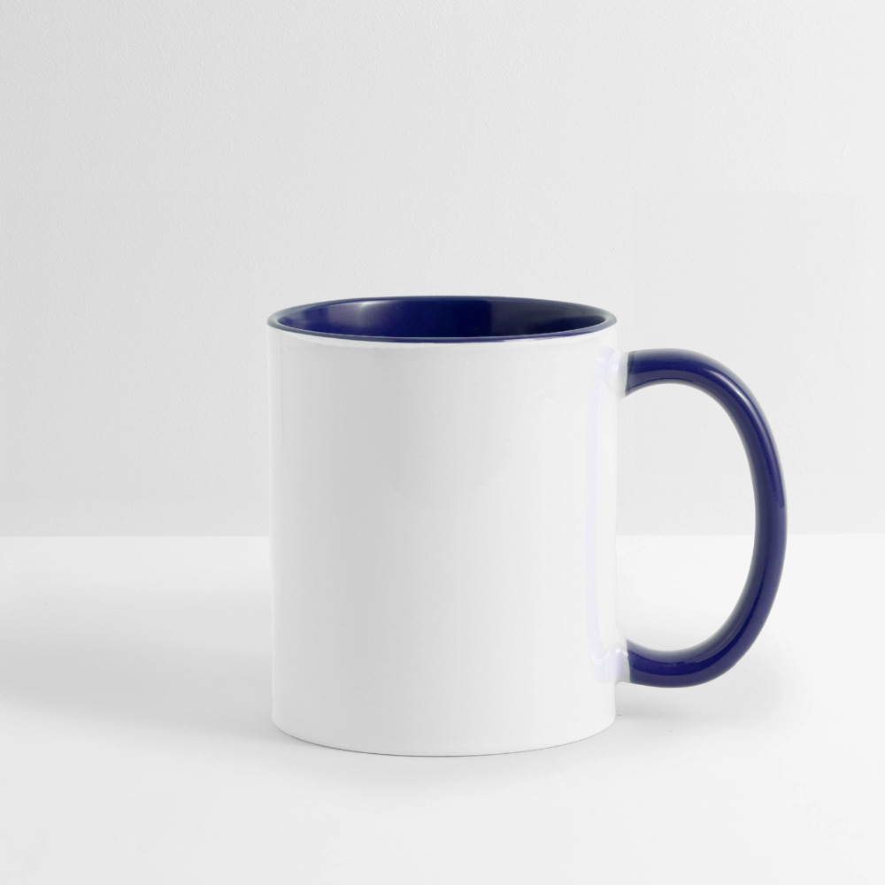 Weihnachtstasse 🎄 Erst Kaffee, dann Weihnachten – Lustige Kaffeetasse 325 ml - Weiß/Kobaltblau