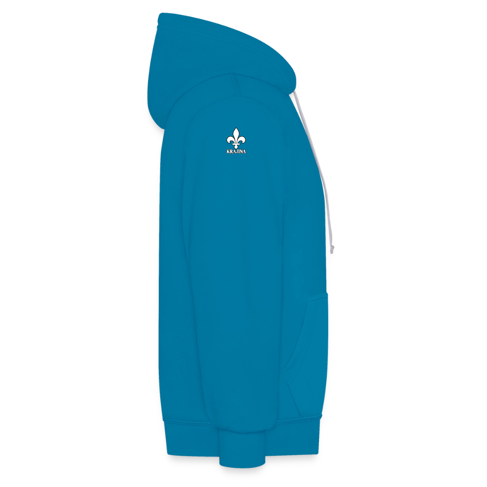 AWDis Just Hoods Kontrast-Hoodie Unisex – KRAJINA mit bosnischen Lilien | Brust- & Schulterprint - Pfauenblau/Grau meliert