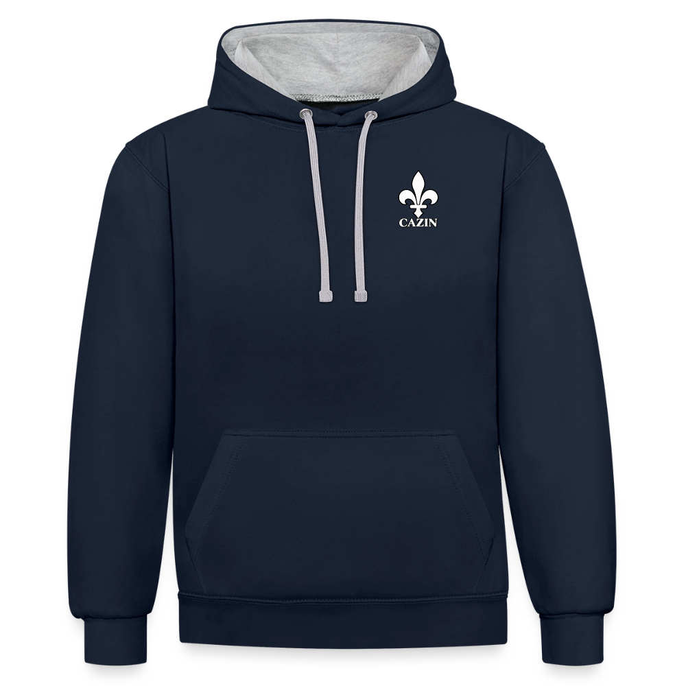 AWDis Just Hoods Kontrast-Hoodie Unisex – CAZIN mit bosnischer Lilie | Brustprint - Navy/Grau meliert