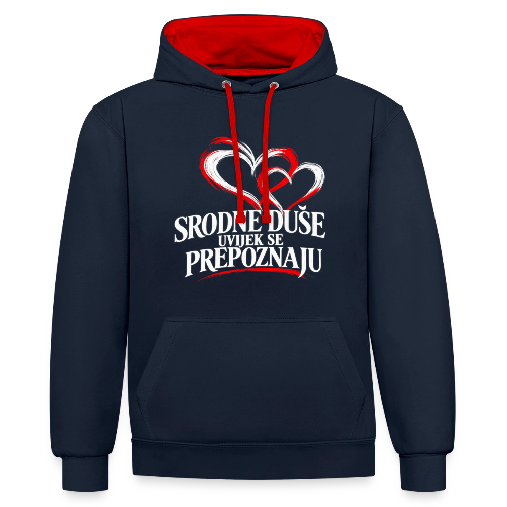 Kontrast-Hoodie - Srodne duse uvijek se prepoznaju - Navy/Rot