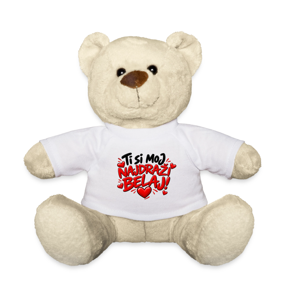 Kuschelteddy mit „Ti si moj najdrazi belaj“ Design – Süßer Liebesbär mit T-Shirt - Weiß