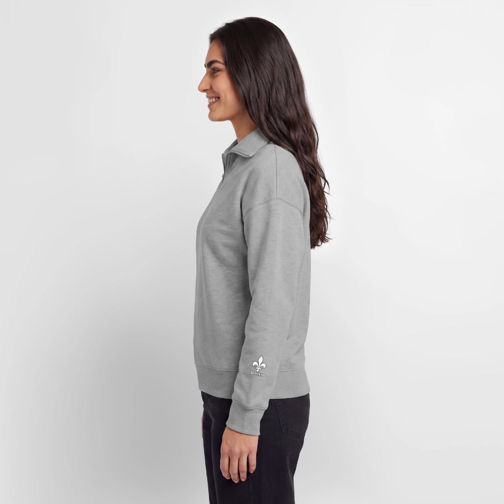 BOSNA Premium Organic Half-Zip Sweatshirt – SPREAD | Lilie auf Brust & Ärmeln - Grau meliert