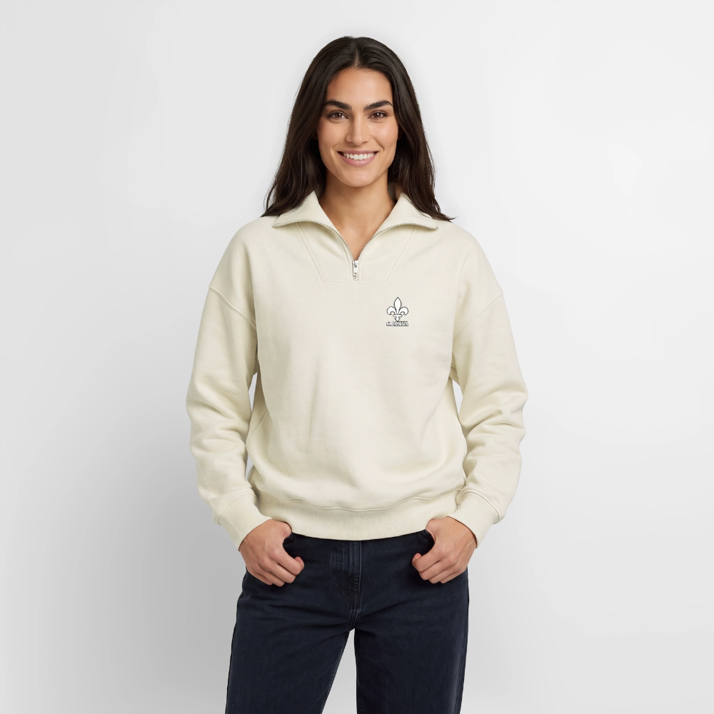 KRAJINA Premium Half-Zip Hoodie – Bosnische Lilie mit dezentem Brustprint | SPREAD - Naturweiß