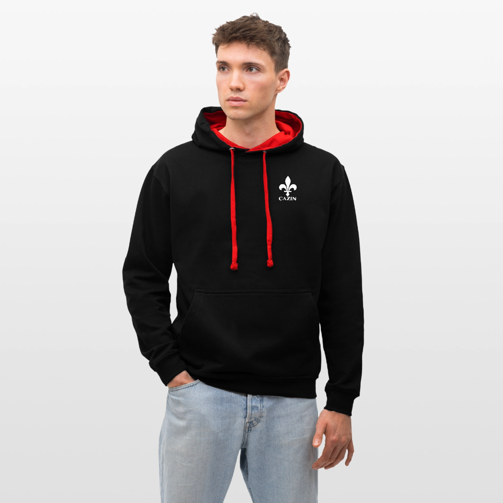 AWDis Just Hoods Kontrast-Hoodie Unisex – CAZIN mit bosnischer Lilie | Brustprint - Schwarz/Rot