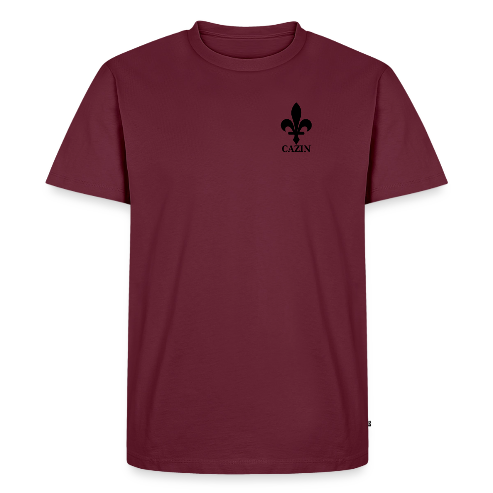 CAZIN Premium T-Shirt Herren – Bosnische Lilie | Brust- & Rückenprint - Burgunderrot