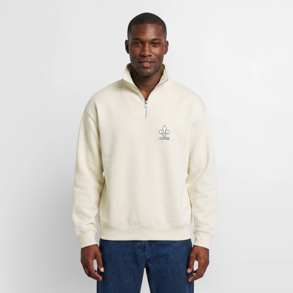 KRAJINA Premium Half-Zip Hoodie – Bosnische Lilie mit dezentem Brustprint | SPREAD - Naturweiß