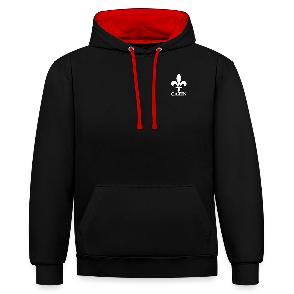 AWDis Just Hoods Kontrast-Hoodie Unisex – CAZIN mit bosnischen Lilien | Brust- & Schulterprint - Schwarz/Rot