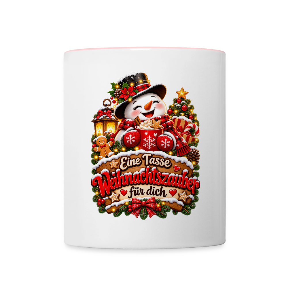 Weihnachtstasse ☃️ Eine Tasse Weihnachtszauber für dich – Schneemann Kaffeetasse 325 ml - Weiß/Pink