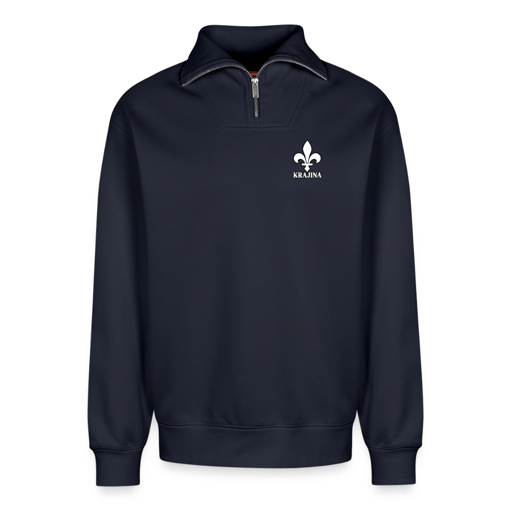 KRAJINA Premium Half-Zip Hoodie – Bosnische Lilie mit dezentem Brustprint | SPREAD - Navy