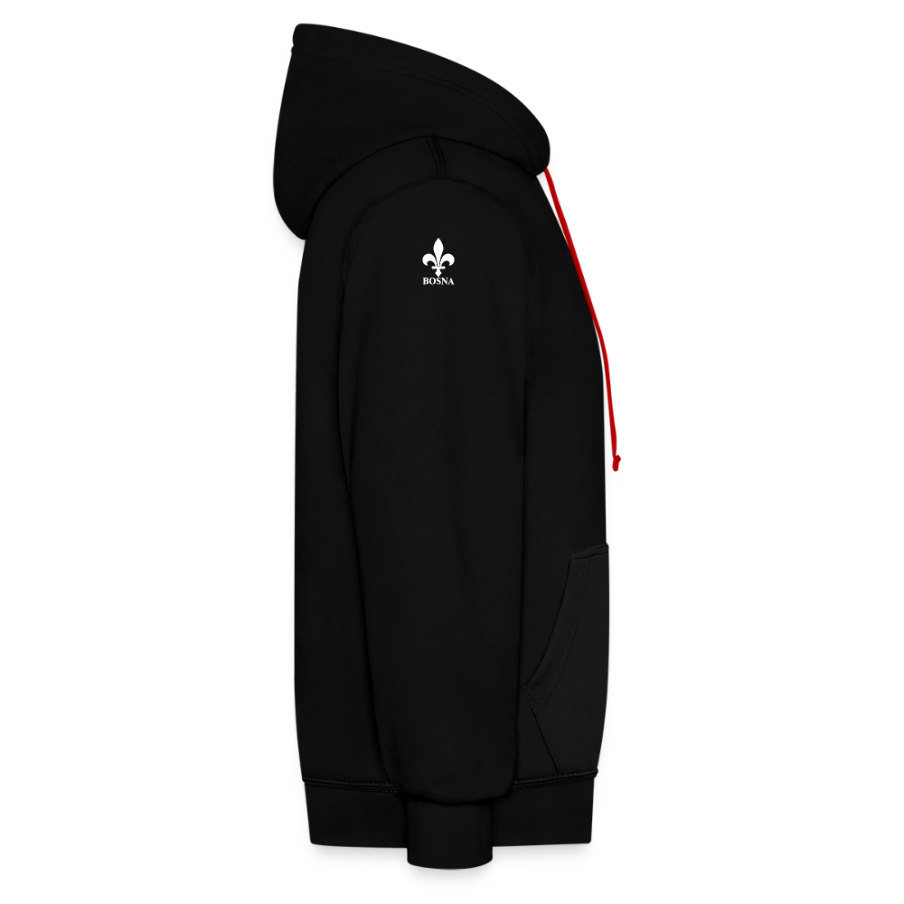 BOSNA Hoodie mit Lilie – AWDis Just Hoods Kontrast-Hoodie mit Ärmelprints - Schwarz/Rot