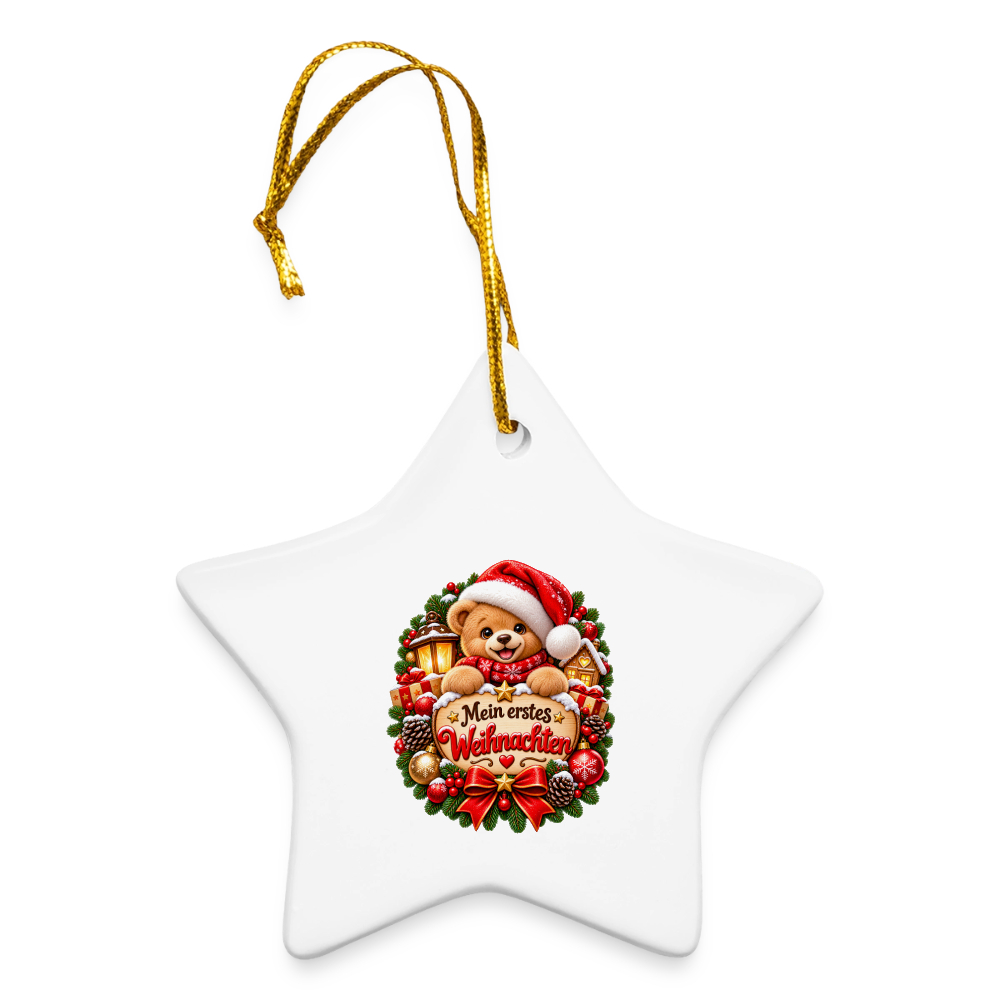 Keramik-Stern Weihnachtsanhänger – Mein erstes Weihnachten | Süßes Teddy-Motiv - Weiß