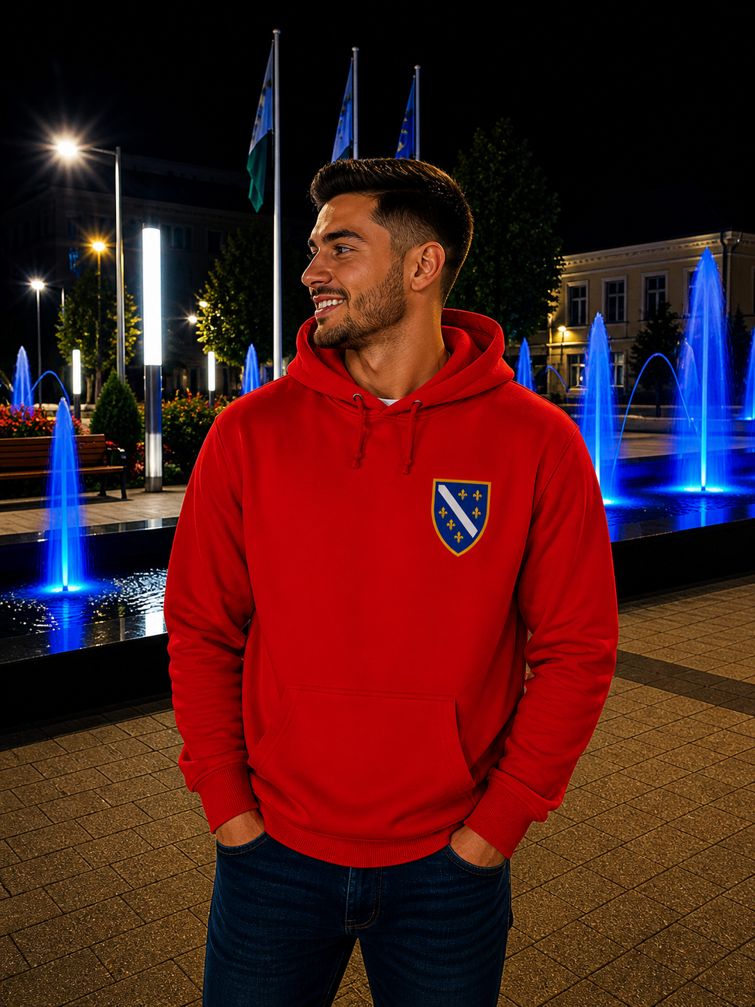 Men's Premium Organic Hoodie - Bosnian Coat of Arms with Lilies | Left Chest