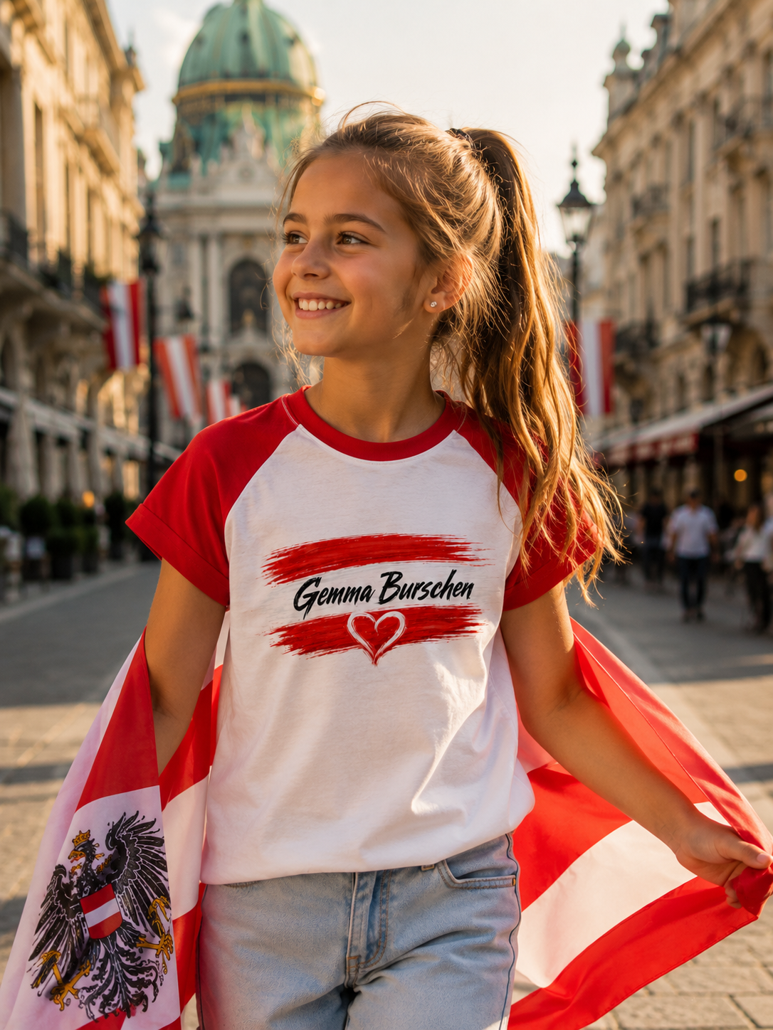 Kinder Atmungsaktives Sport T-Shirt - Gemma Burschen Österreich Funktionsshirt mit Herz