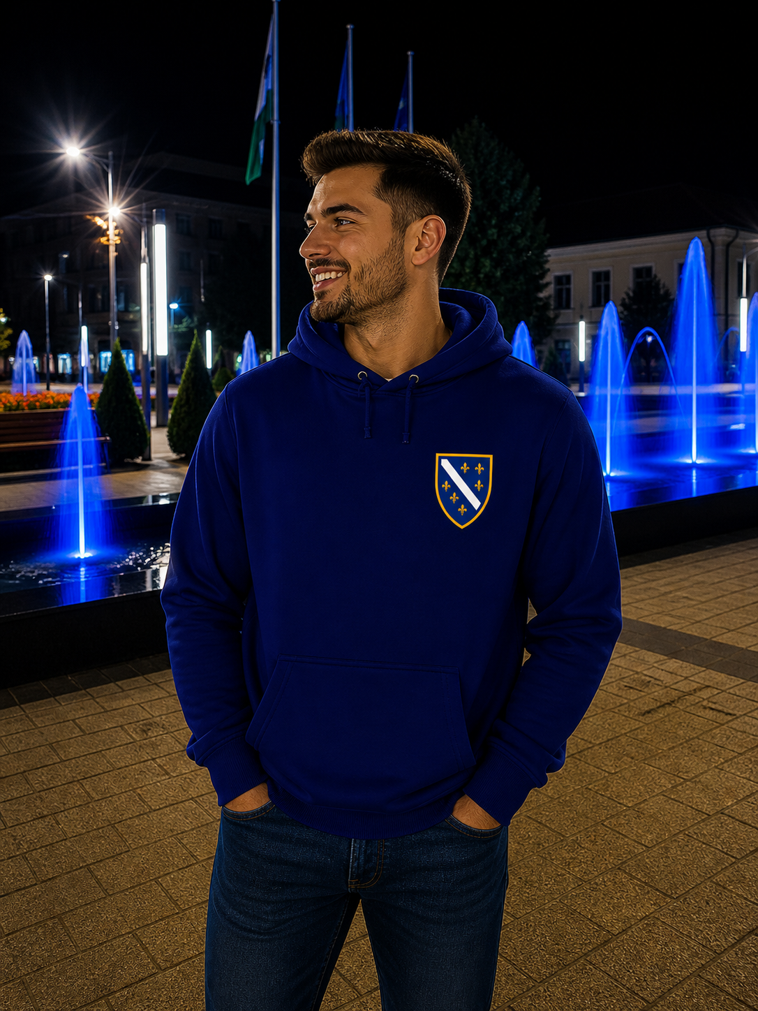 Men's Premium Organic Hoodie - Bosnian Coat of Arms with Lilies | Left Chest
