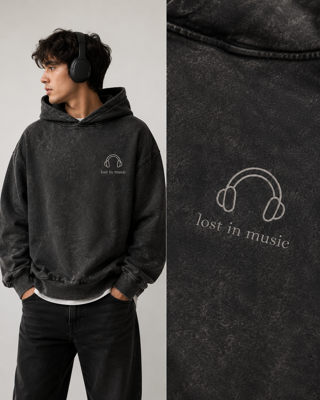 Oversize Washed Hoodie Lost in Music