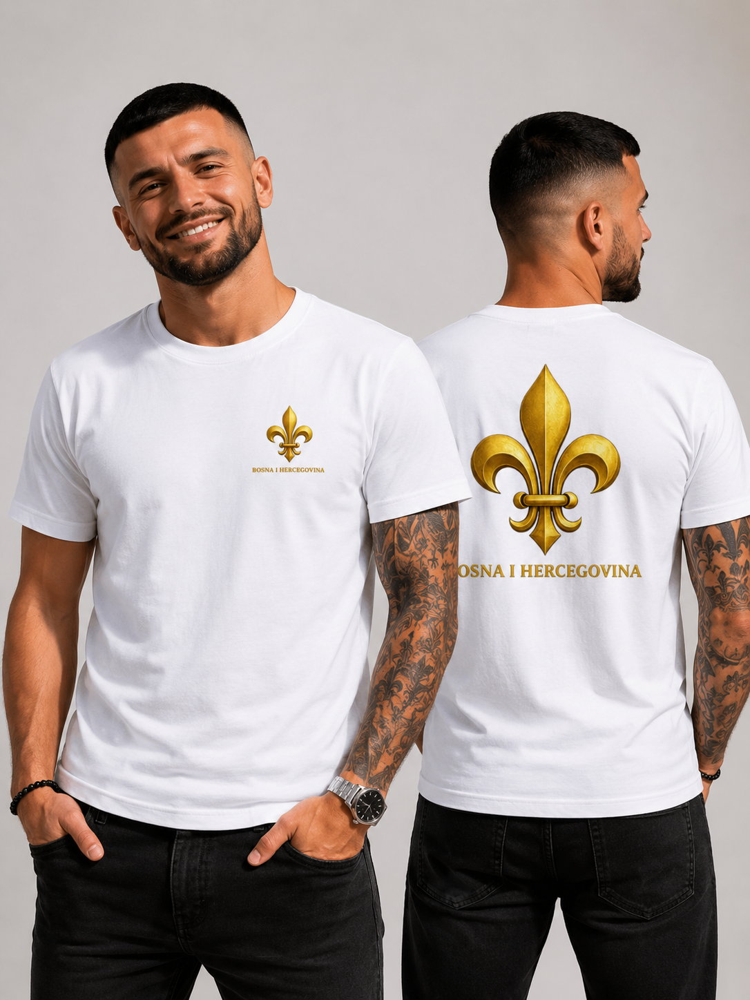 Herren Heavy Cotton T-Shirt Goldener Bosnischer Ljiljan