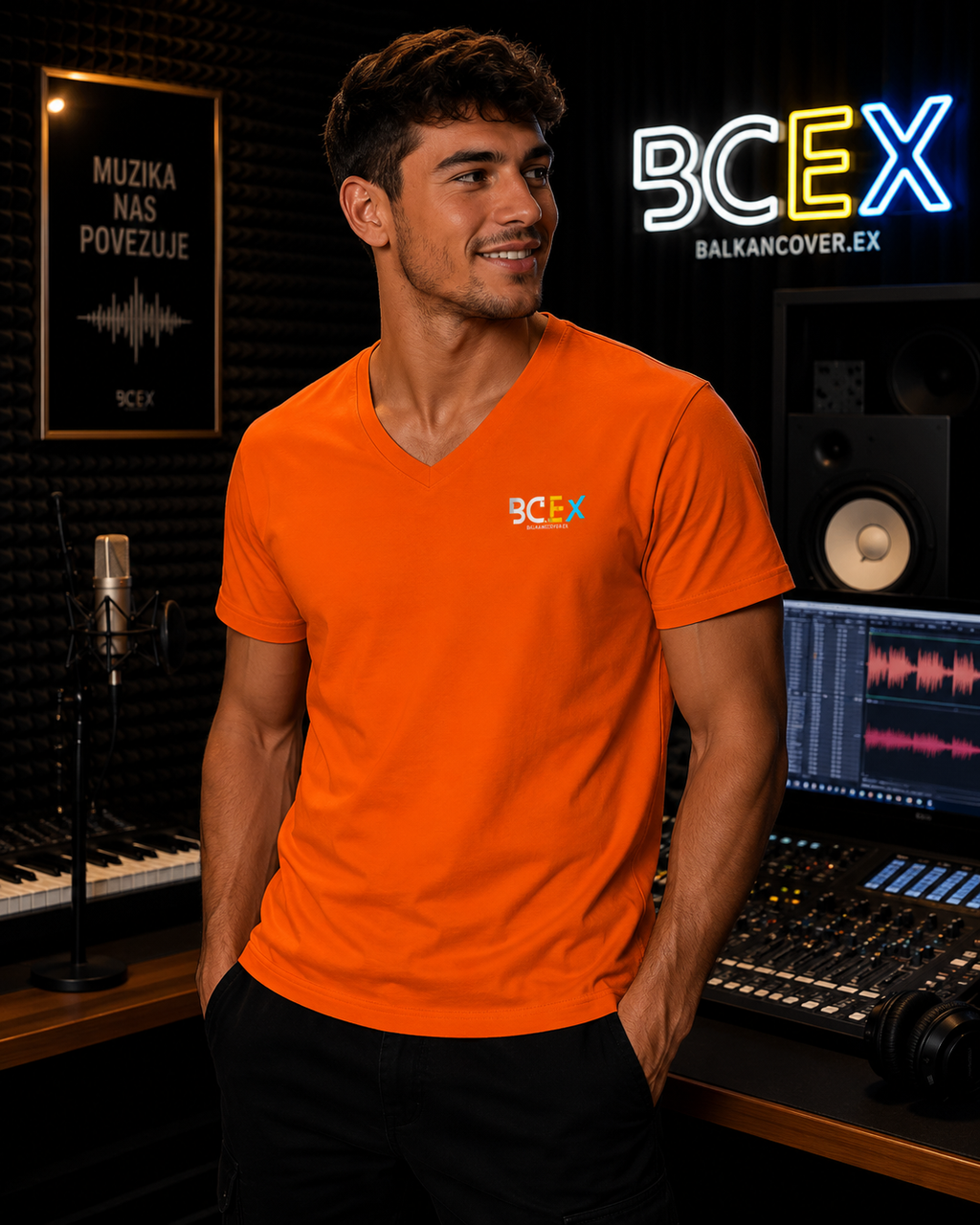 Herren Basic V-Neck T-Shirt BCEX | Links Brust