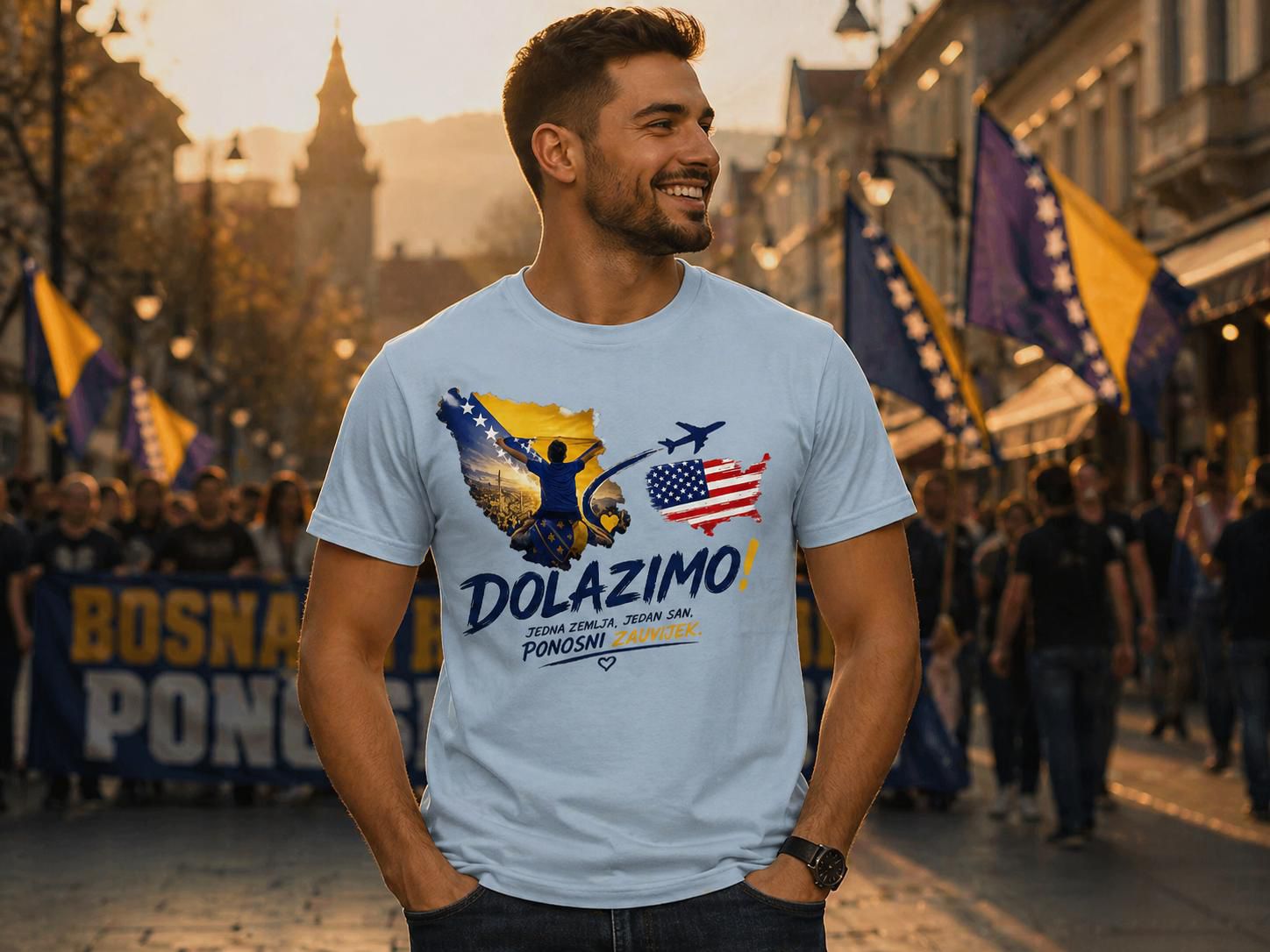 Men's Premium Organic T-Shirt -Dolazi Bosna Ponosna | Front Print