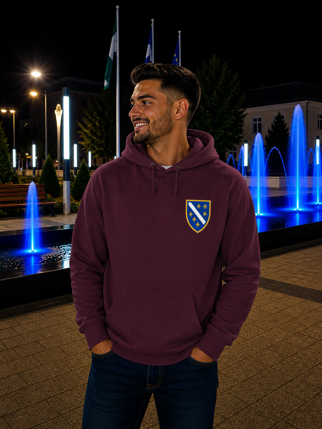Men's Premium Organic Hoodie - Bosnian Coat of Arms with Lilies | Left Chest