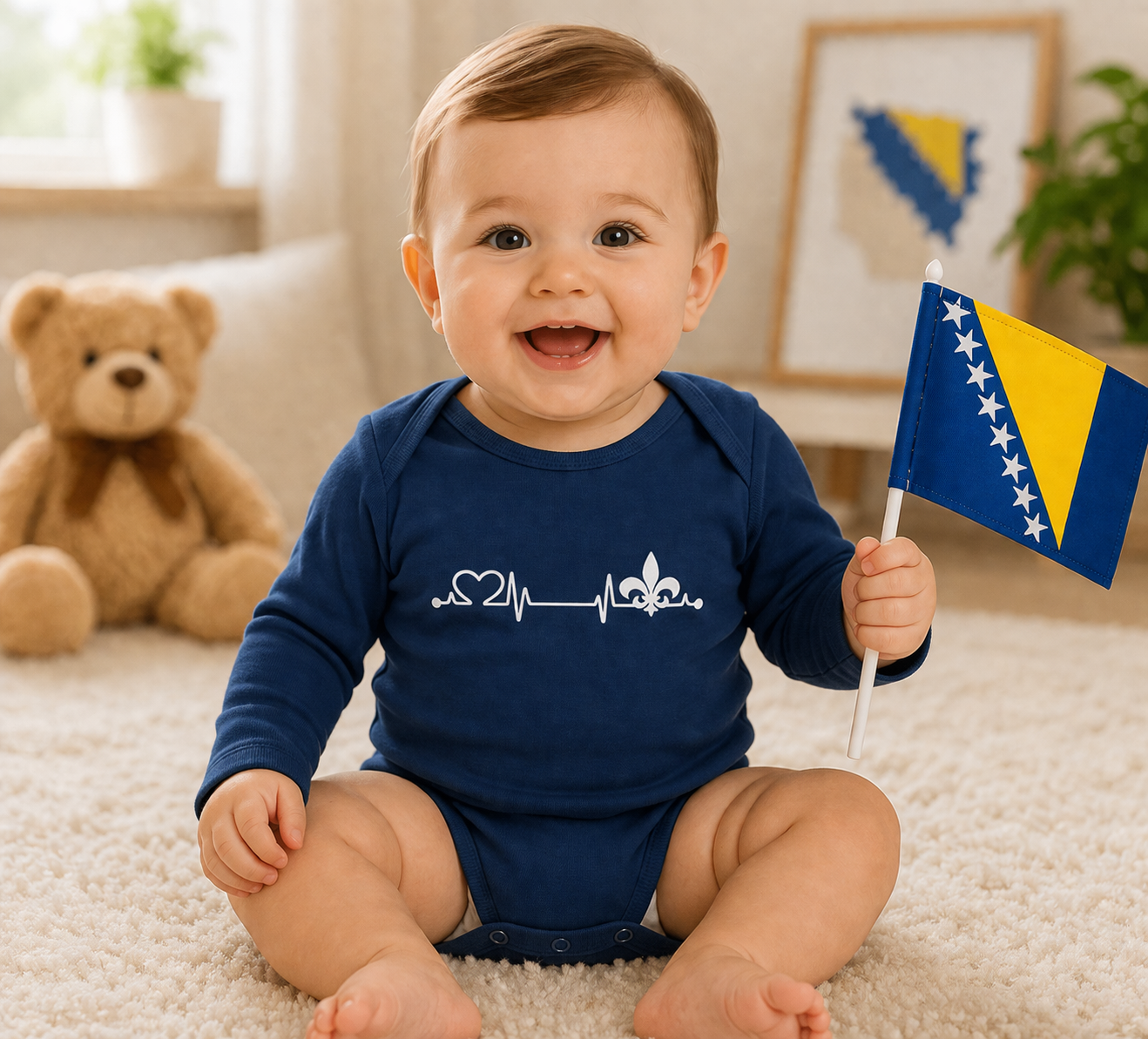Baby Bio Long-Sleeve Bodysuit – Heart of Bosnia | Front Print