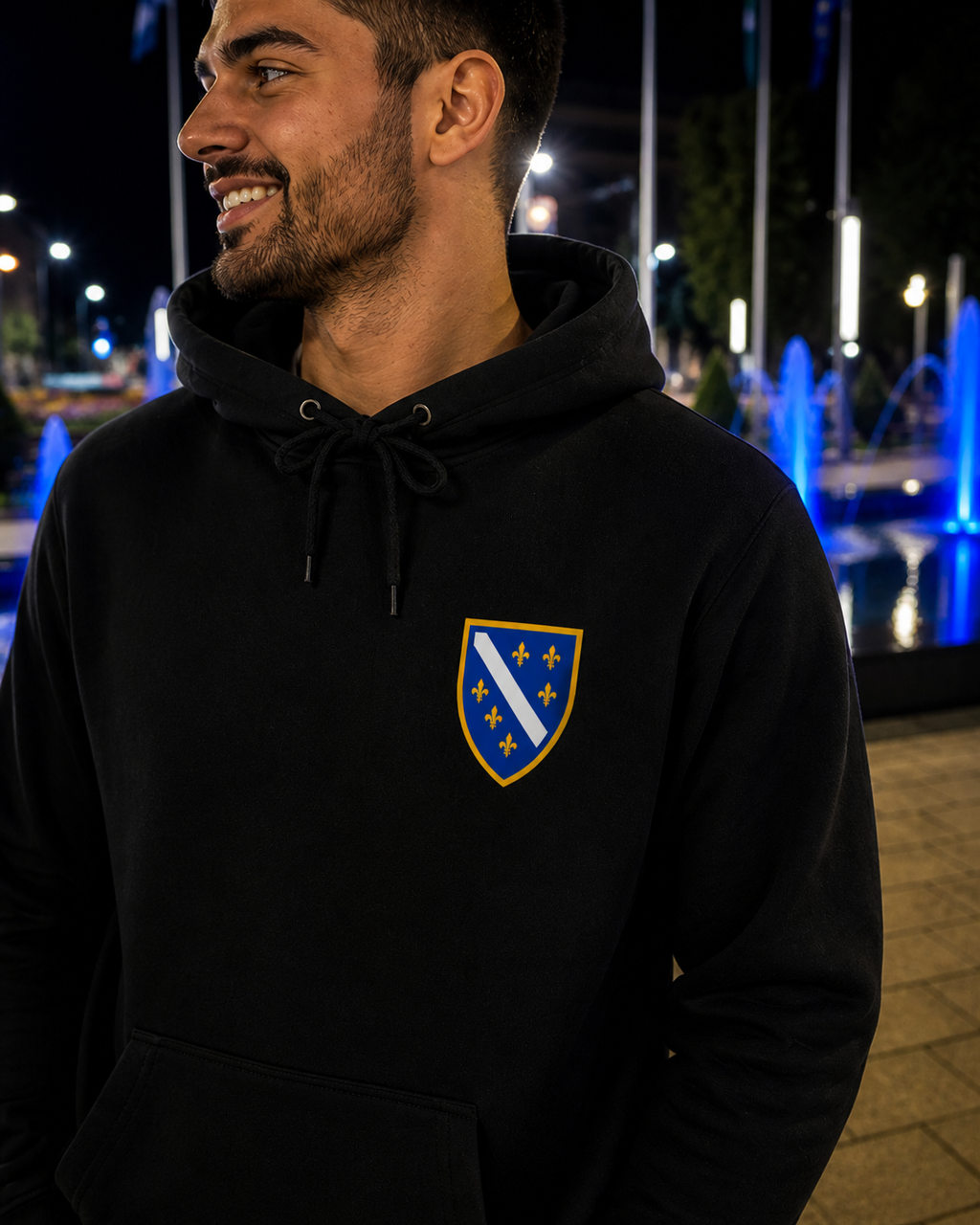Men's Premium Organic Hoodie - Bosnian Coat of Arms with Lilies | Left Chest