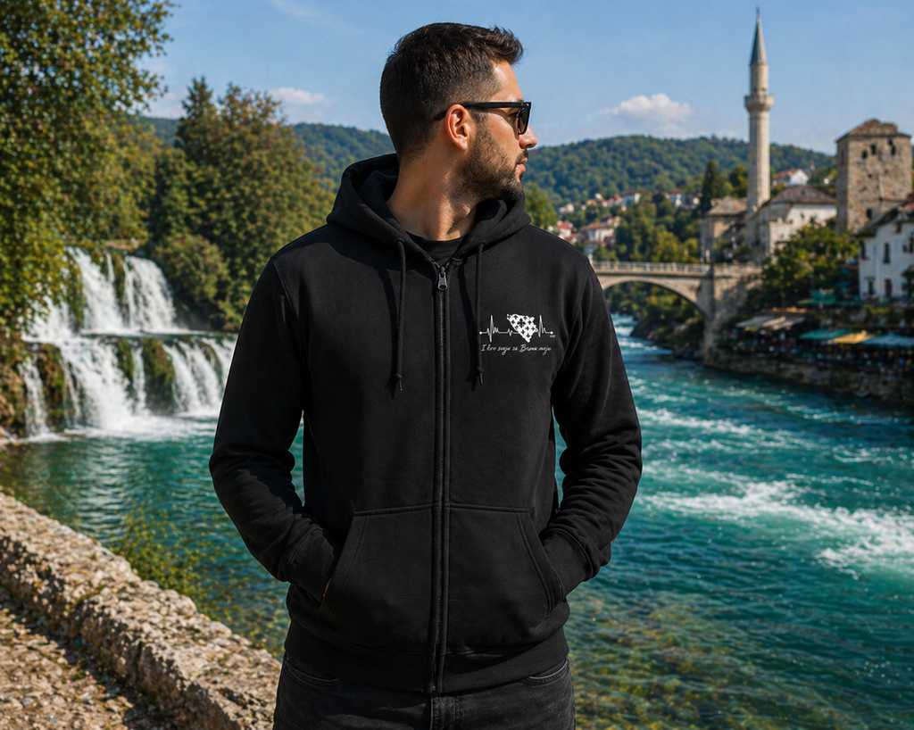 Herren Zipper Hoodie Bosnien – Bosna Herzschlag | Frontprint