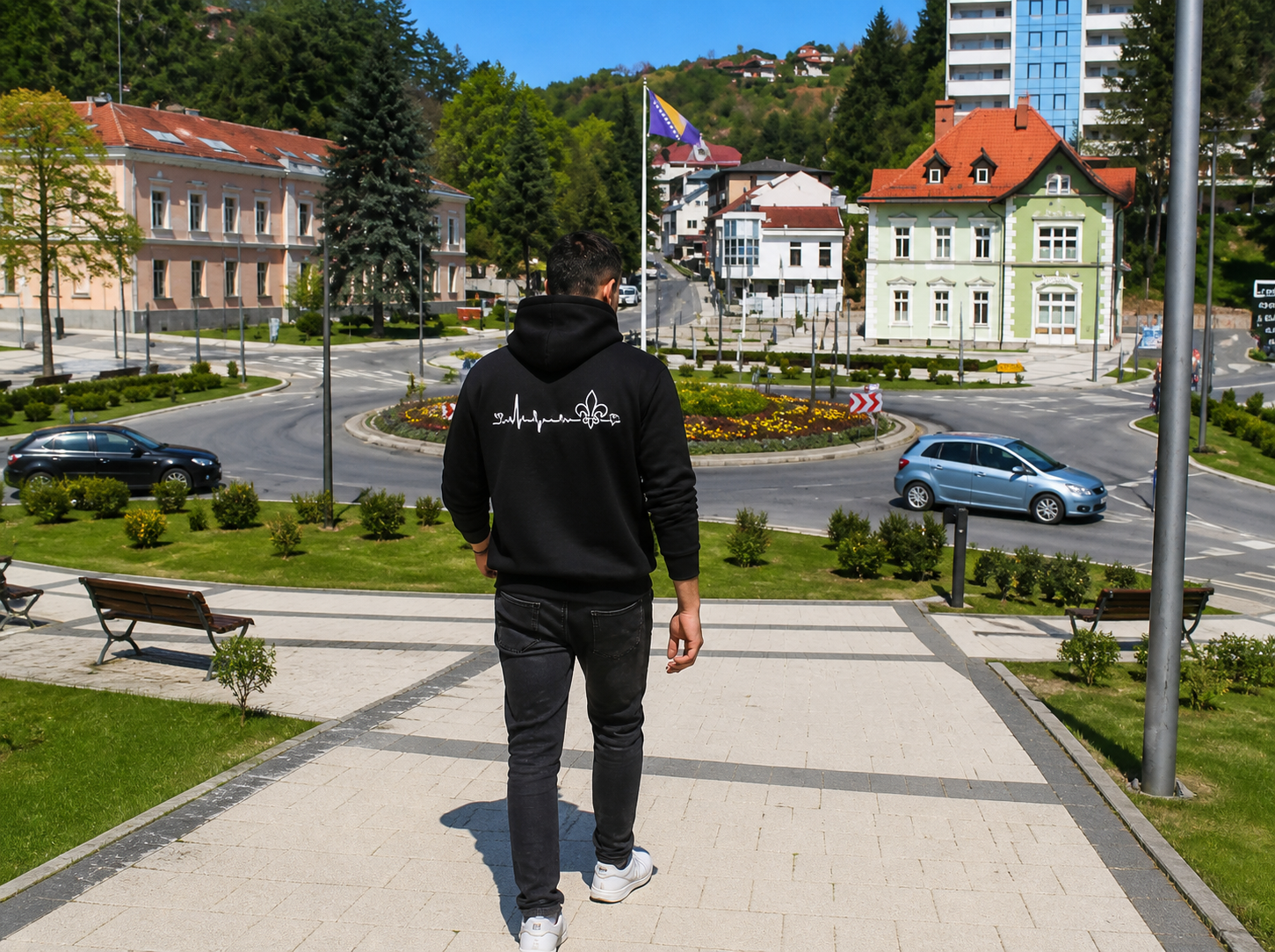 Men's Zipper Hoodie – Srce Bosne | Back Print