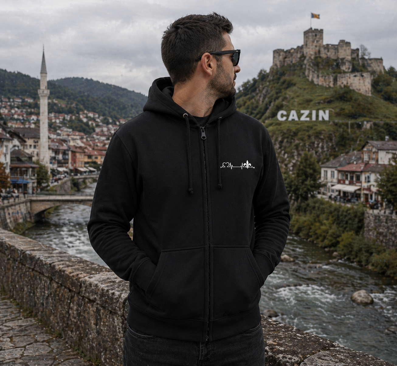 Men's Zipper Hoodie – Srce Bosne | Front Print