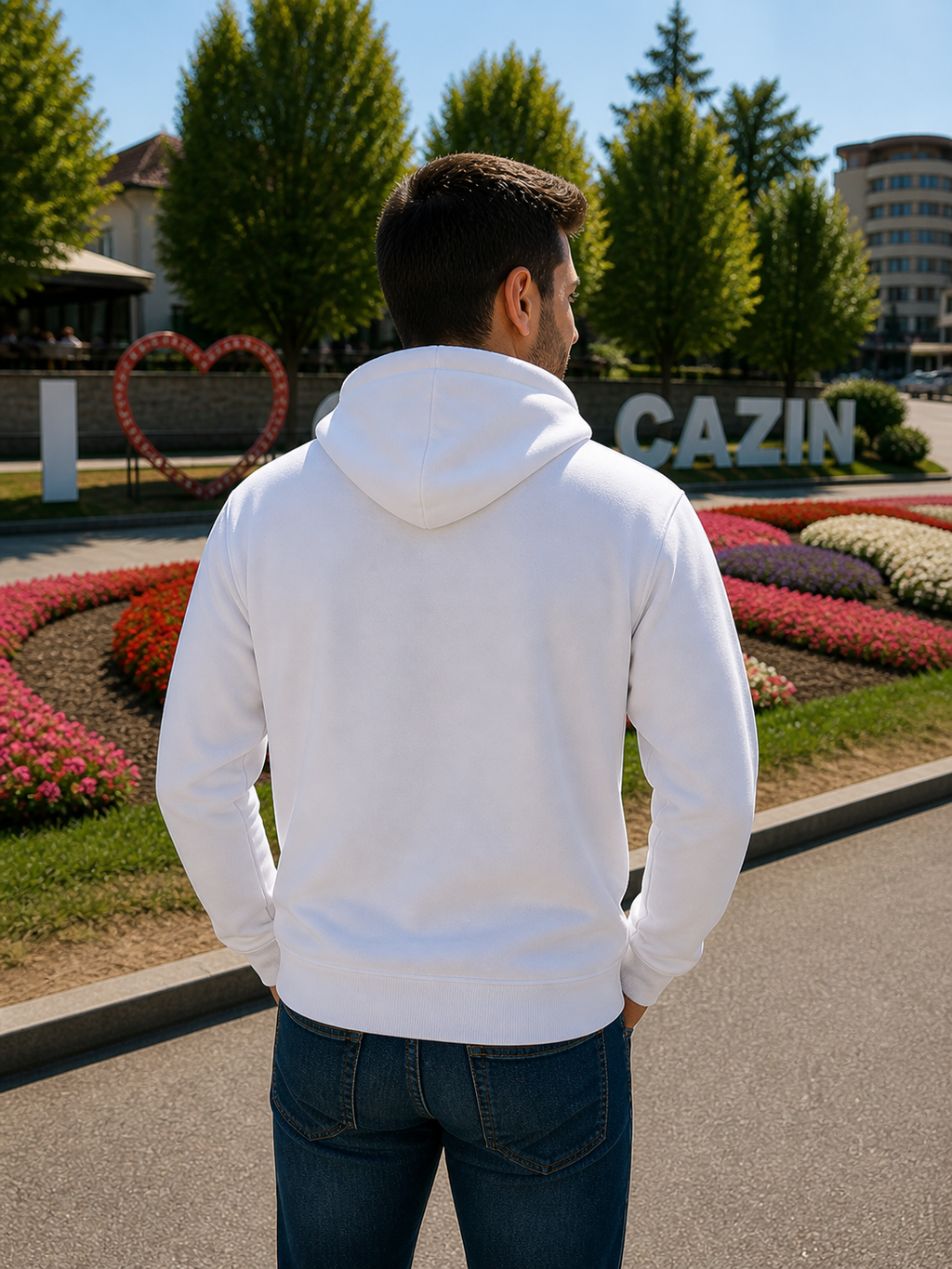 Men's Zipper Hoodie - Bosnian Coat of Arms with Lilies | Left Chest