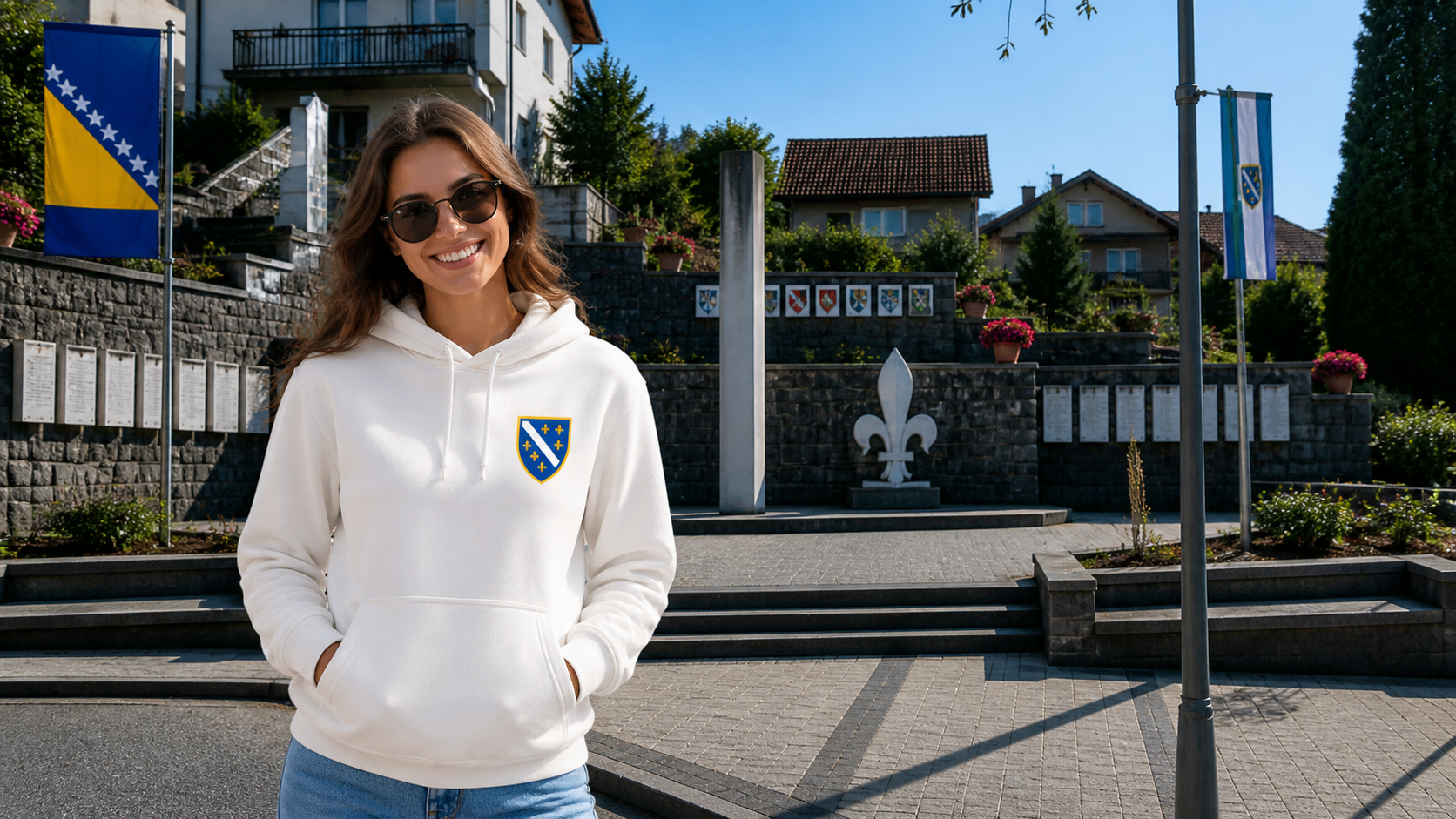 Women's Premium Organic Hoodie - Bosnian Coat of Arms with Lilies | Left Chest