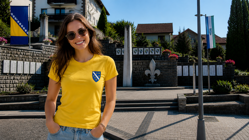 Women's Premium Organic T-Shirt - Bosnian Coat of Arms with Lilies | Left Chest