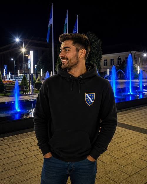 Men's Premium Organic Hoodie - Bosnian Coat of Arms with Lilies | Left Chest