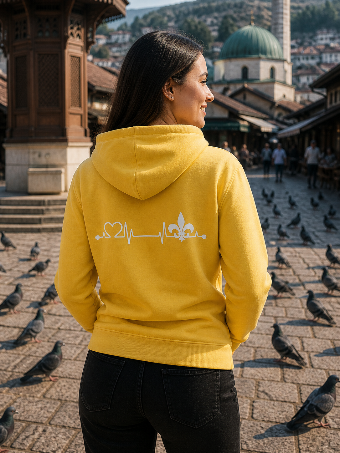 Women's Premium Organic Hoodie – Heart of Bosnia | Back Print