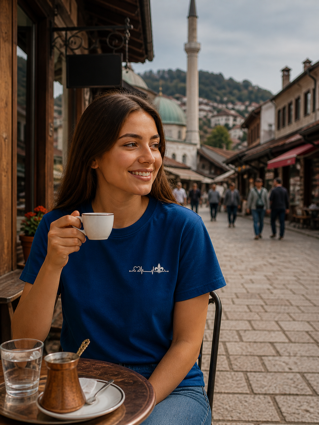 Damen Premium Bio T-Shirt – Srce Bosne | Links Brust