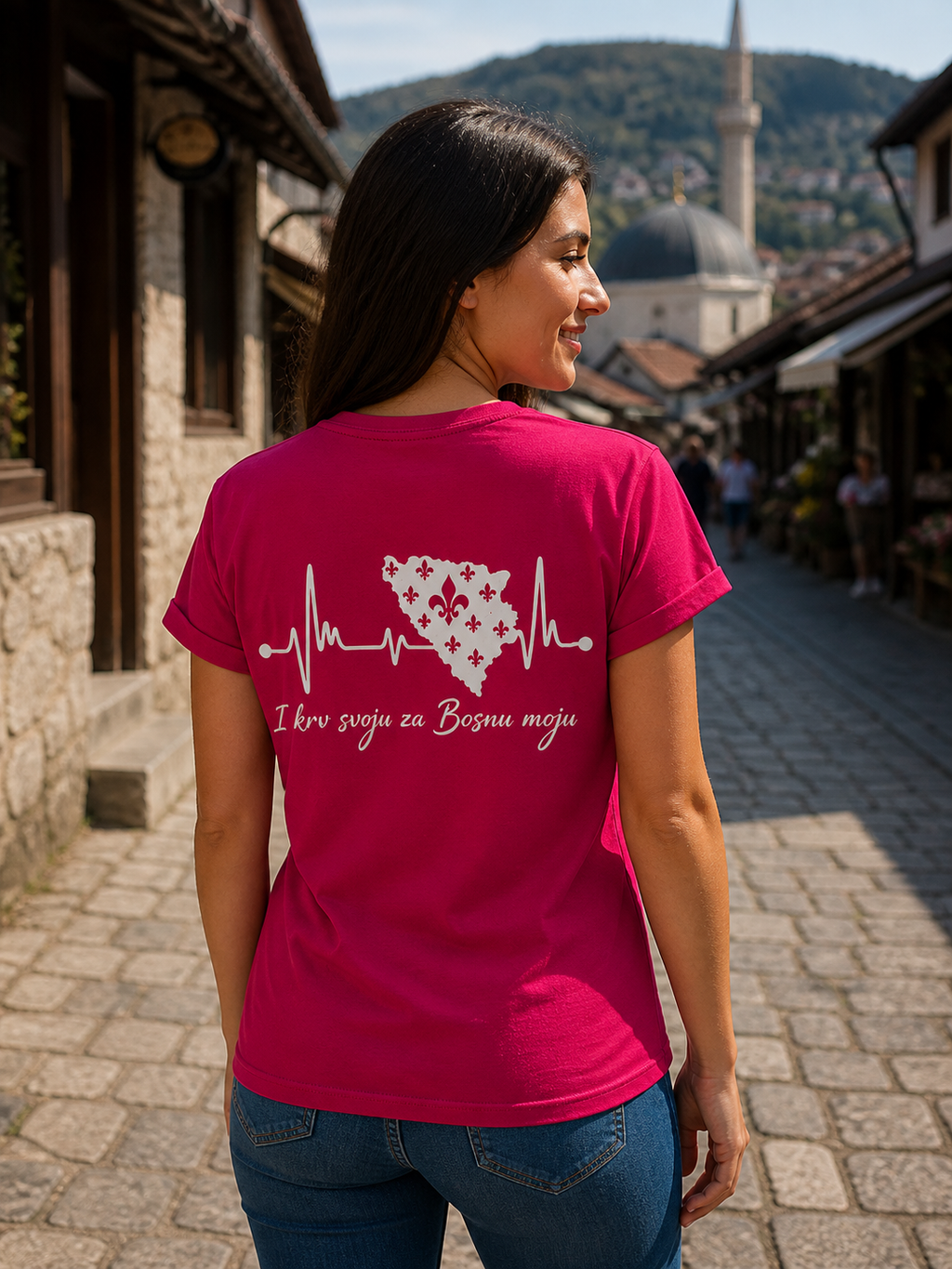 Women's Premium Organic T-Shirt Bosnia - Bosna Heartbeat | Back Print
