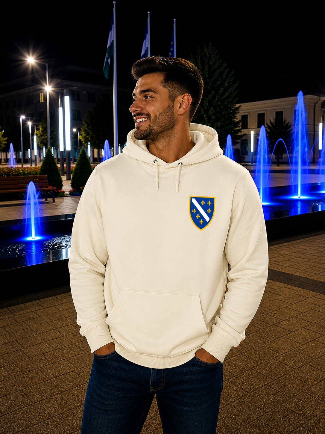 Men's Premium Organic Hoodie - Bosnian Coat of Arms with Lilies | Left Chest