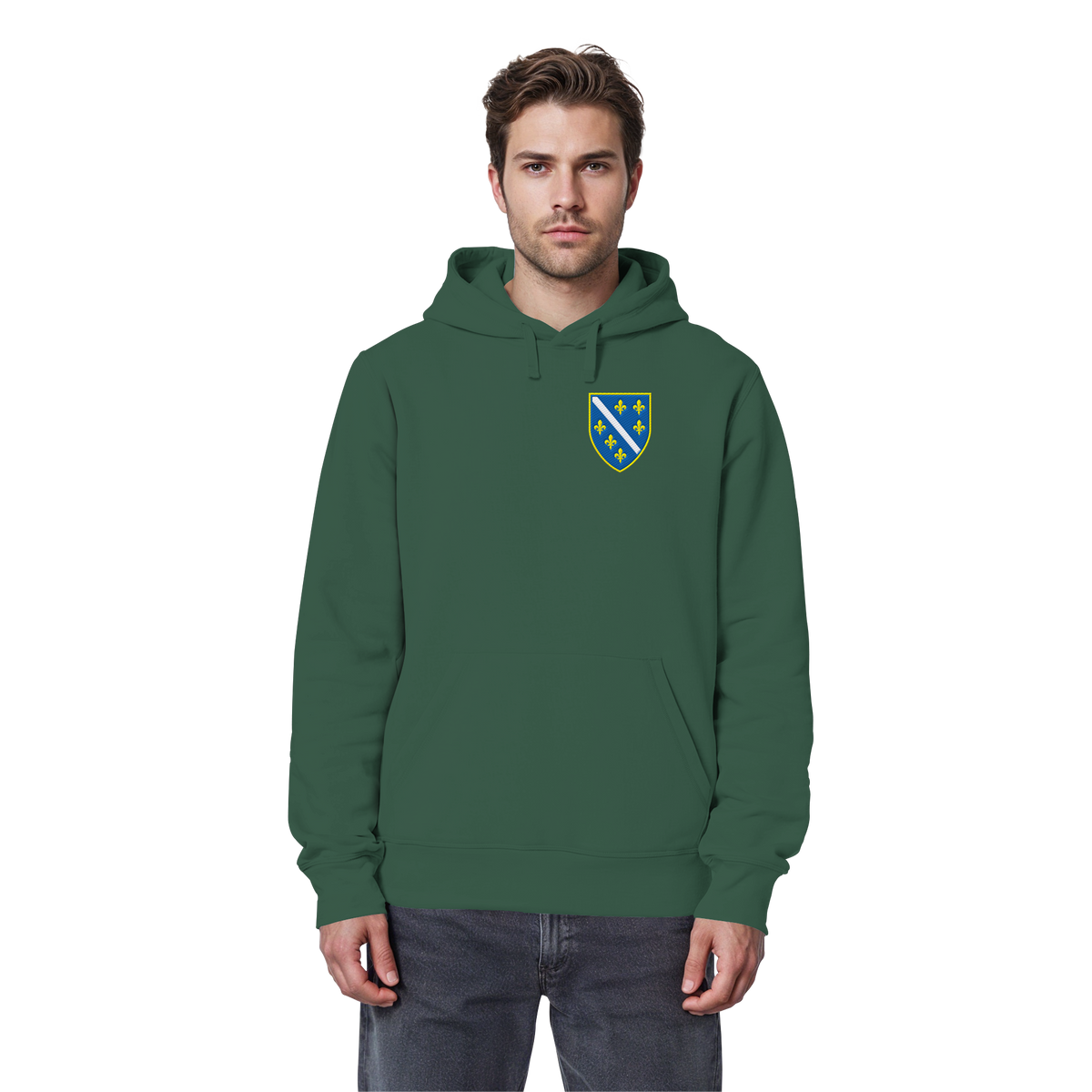 Bosnisches Wappen – Heimatliebe mit Stolz | Premium Stickerei - Organic Basic Hoodie