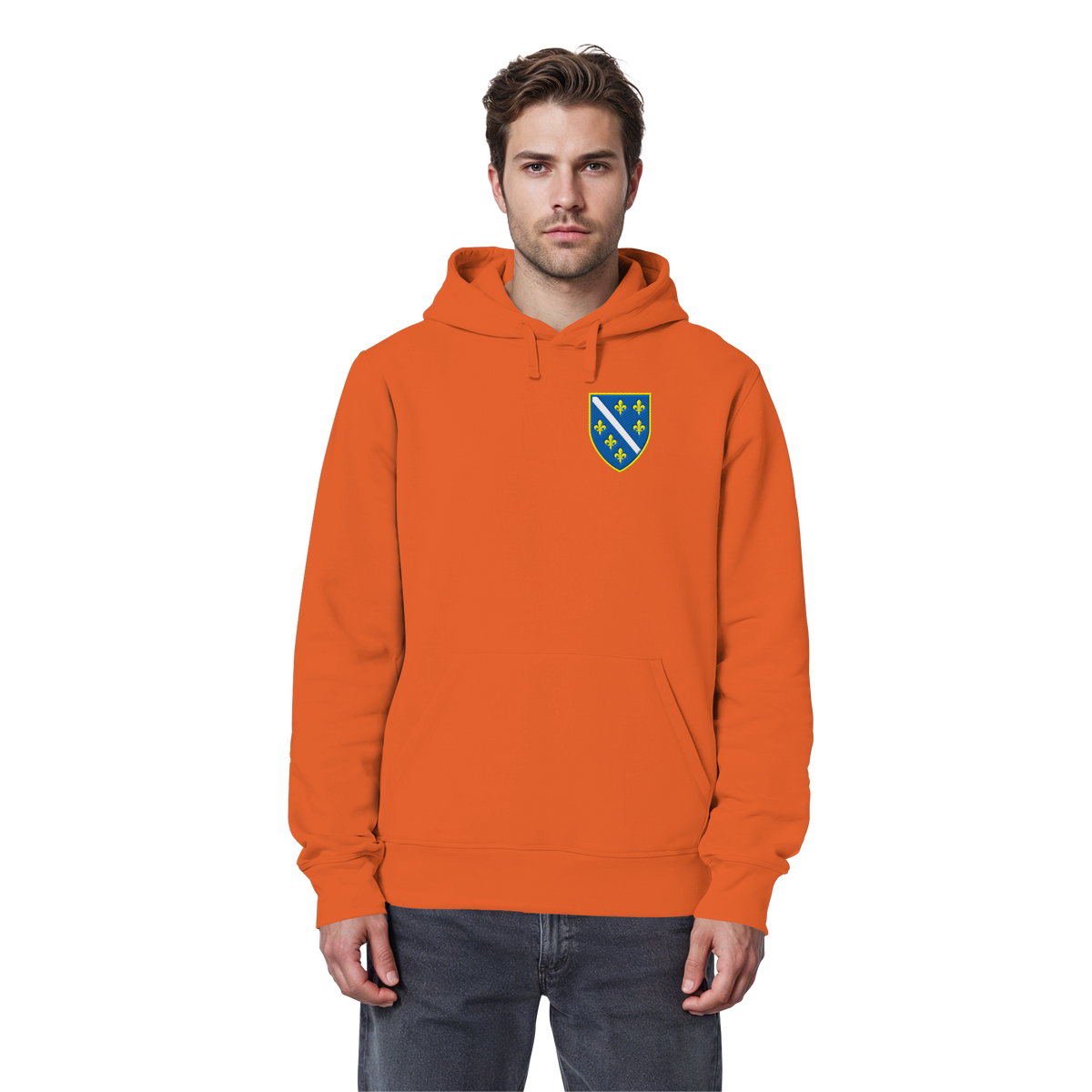 Bosnisches Wappen – Heimatliebe mit Stolz | Premium Stickerei - Organic Basic Hoodie